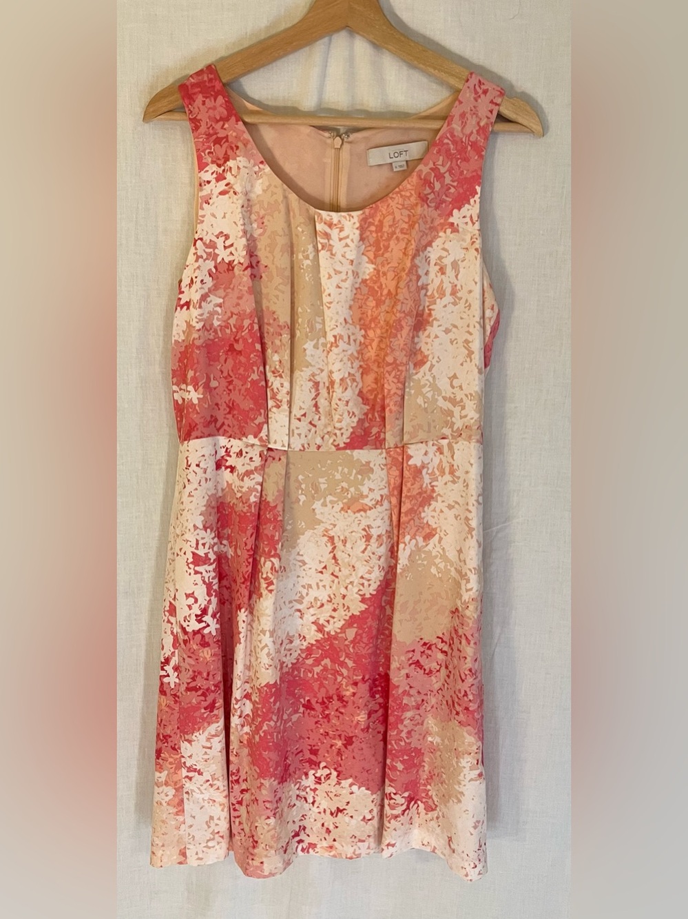 LOFT Pink Coral Cream Printed Midi Dress